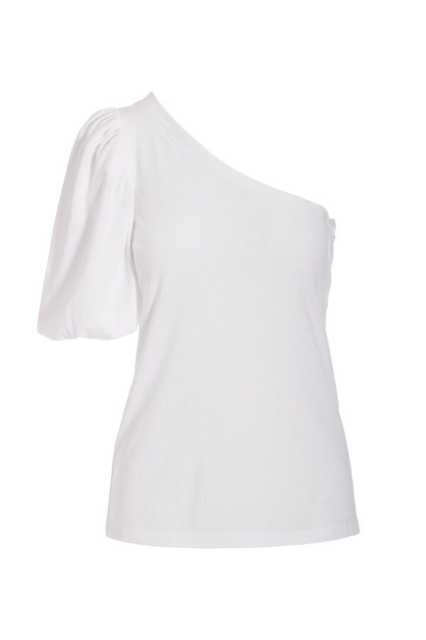 One Shoulder Puff Sleeve Tee White - Image 2